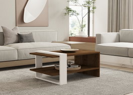 Hanah Home Mesa de centro Gaye de 2 niveles, Nogal y Blanco